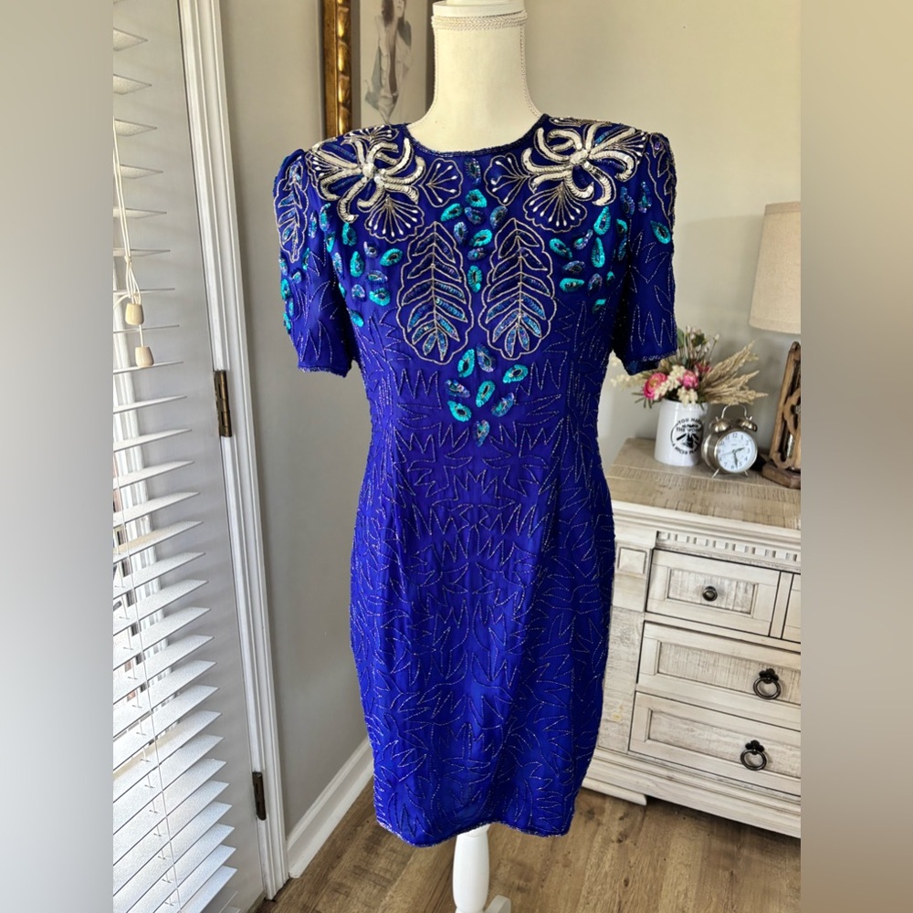 Vintage 80’s Robert Anthony beaded silk cocktail dress size 12P